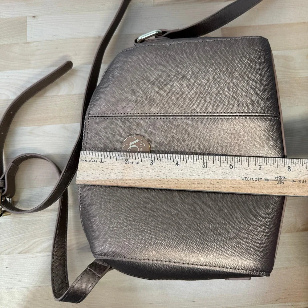 Joy‎ Mangano Bronze Metallic Saffiano Crossbody Bag RFID Organizer Gold Hardware
